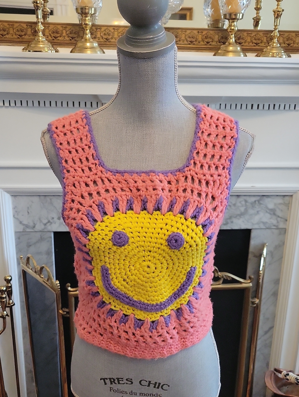 Vtg 70's Crochet Cropped Tank Top